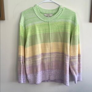 LOFT Mint Green Lavender and White Knit Sweater XL